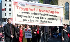 Allmenngjøringen av tariffavtalene omfatter også kost og losji, utenbystillegg og overtidsbestemmelser, fastlo Borgarting lagmannsrett i en dom som disse 1. maitogdeltakerne nok er fornøyd med. NHO mener vi må følge EUs bestemmelser, og vurderer anke.
