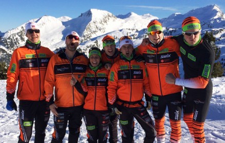 Alltid stor stemning på denne turen, også på trening i de italienske alpene: (f.v.) Tore Sandell, Geir Schau, Silje Netskar, Pål Jahr, Thomas Hagen, Jo Sondre Solhaug og Eivind Vold.