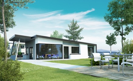 Kataloghuset U- 450 er bare en av 25 moderne modeller som huskjøperne kan velge mellom. Illustrasjon Urbanhus.