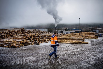  Salgssjef Svein Erik Kilen ved Moelven Telemarksbruket viser hvor de produserer Malm100. (Foto: Hampus Lundgren / Moelven) 